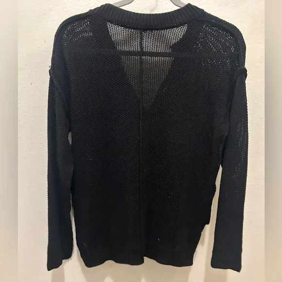 NEW Cable Knit Long Sleeve Button V Neck Pullover Henley Sweater Top Black - Picture 7 of 9